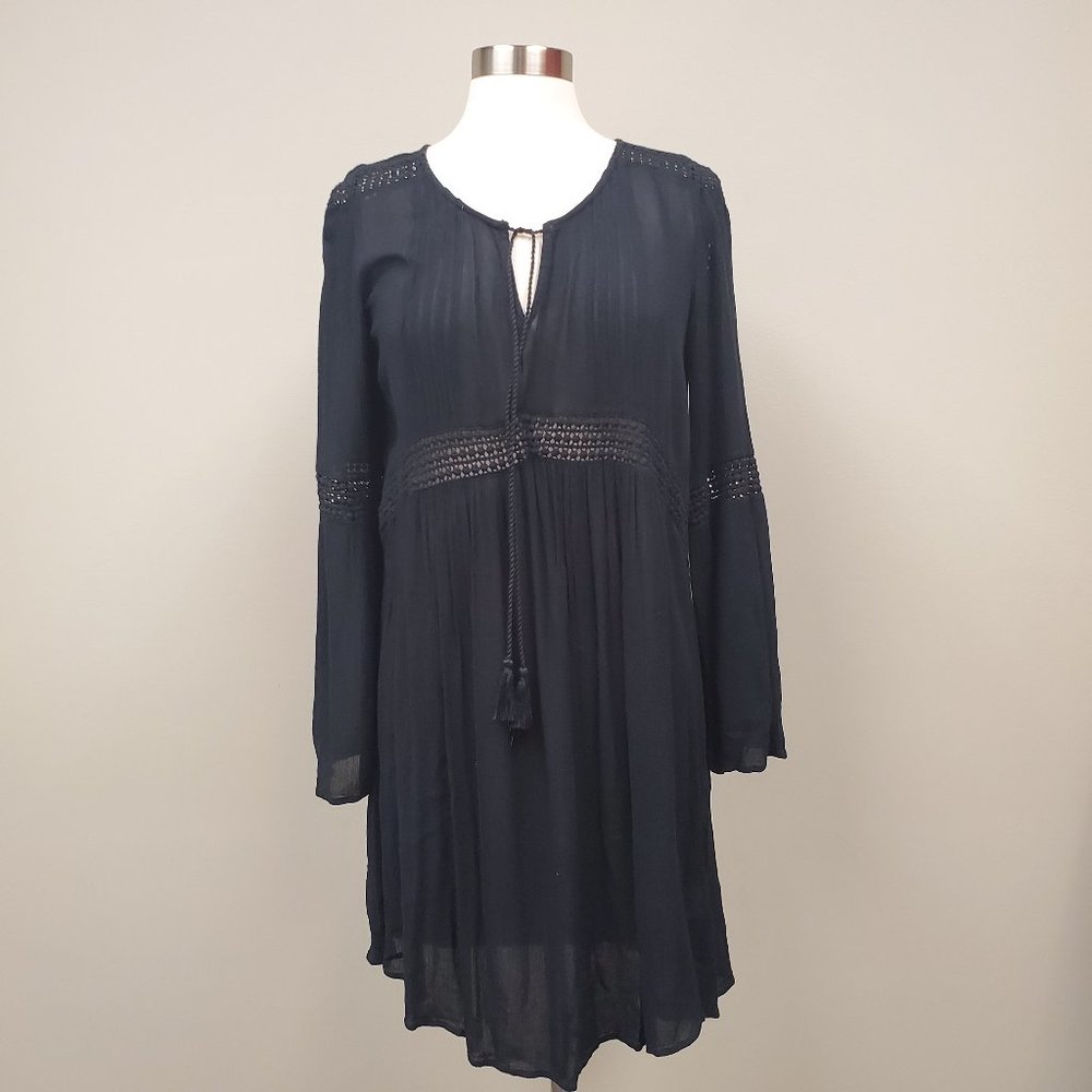 Bongo Long Bell Sleeve Black Tunic Dress Sz M
